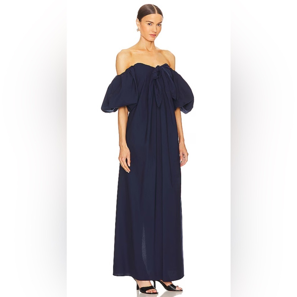 CAROLINE CONSTAS Iconic Palmer Reyna Dress Strapless in Navy Puffy sleeves - Picture 4 of 9